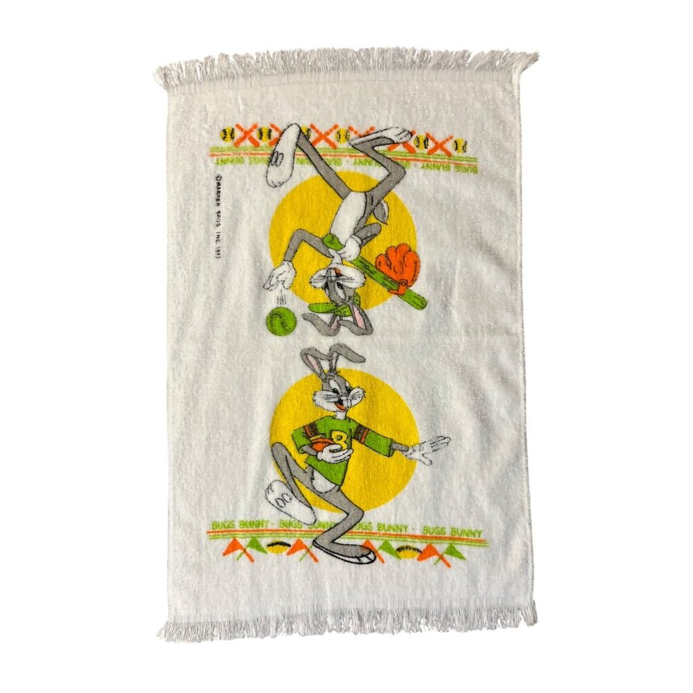 Vintage 1977 Warner Bros Bugs Bunny Hand Towel Baseball Sports Cartoon USA